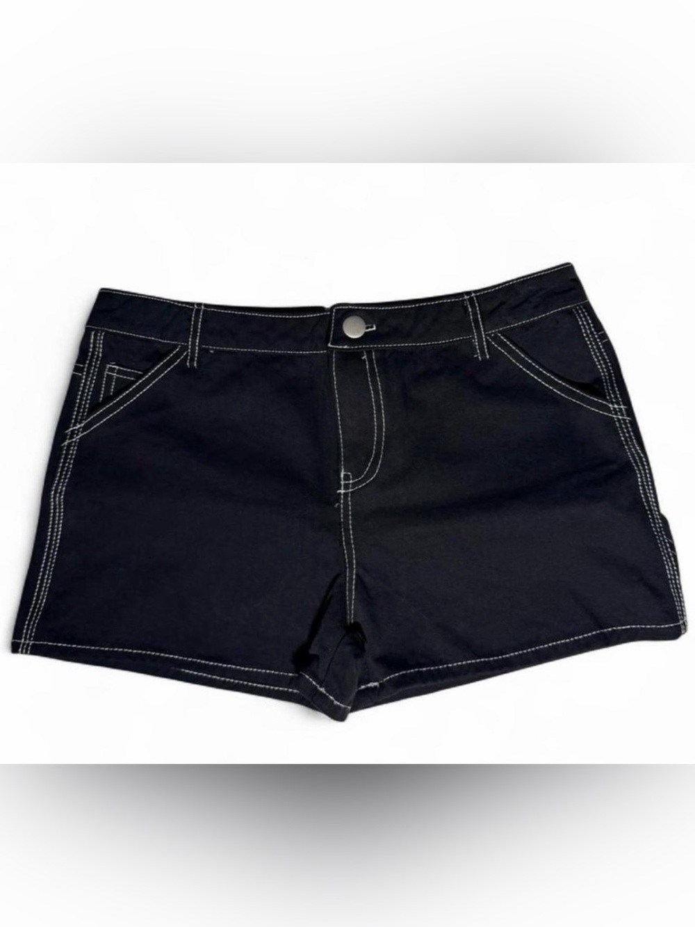 Full Tilt Black 100% Cotton Women's Mini Shorts with White Stitching